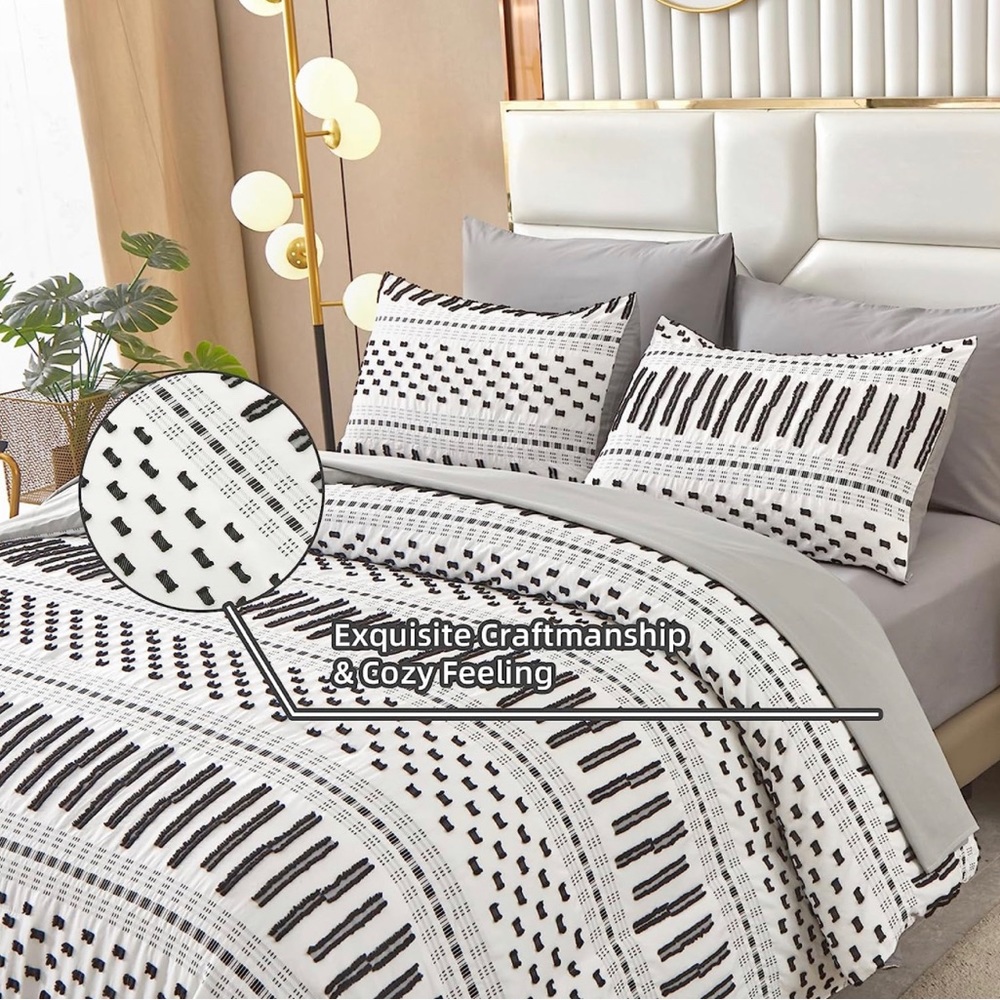 Boho Duvet Set King 3 Piece Black & White Duvet, 2 Pillowcases 104''x90'' - Picture 4 of 5